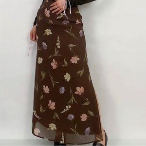 Vintage 90s Express Brown Floral Skirt